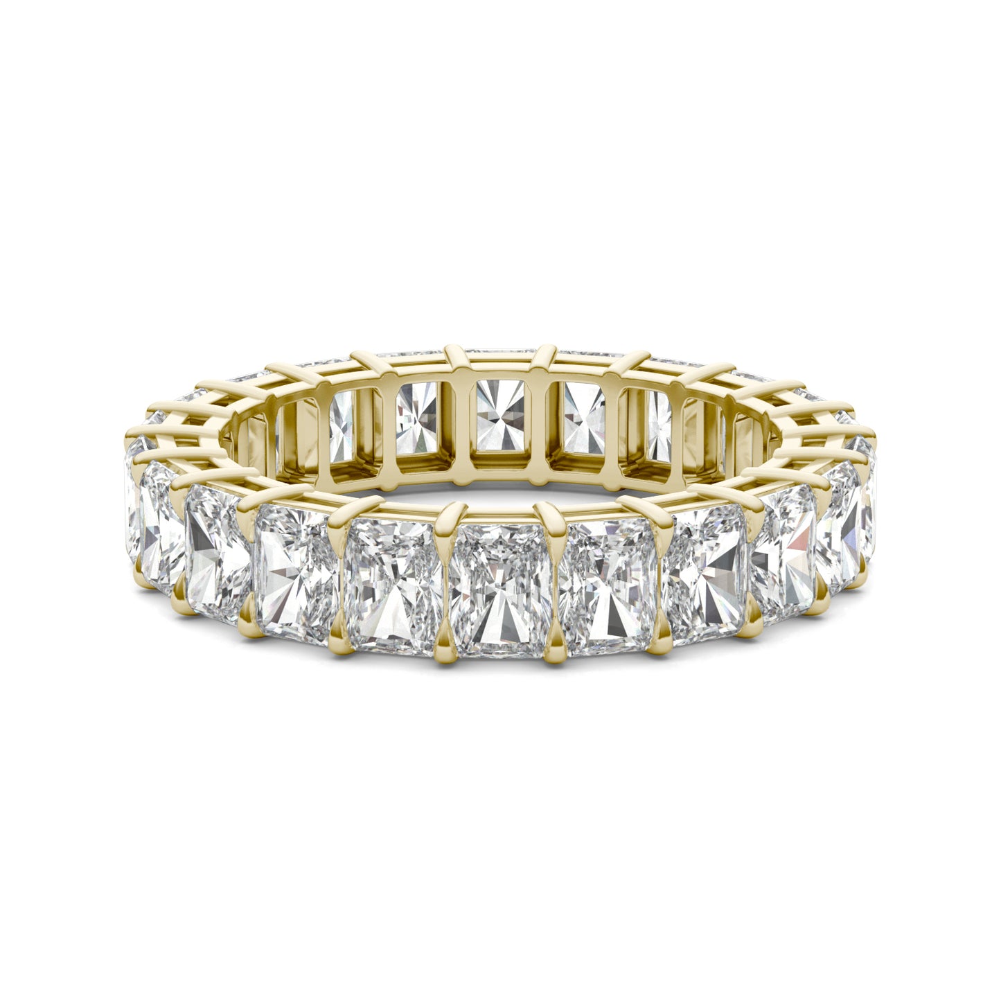 4 2/5 CTW Radiant Caydia Lab Grown Diamond Couture Eternity Ring 18K Yellow Gold