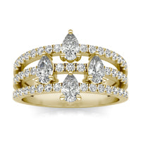 1 1/3 CTW Pear Caydia Lab Grown Diamond Three Row Fashion Ring 14K Yellow Gold