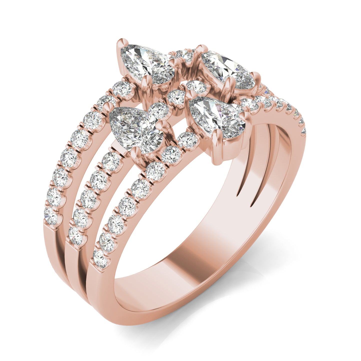 1 1/3 CTW Pear Caydia Lab Grown Diamond Three Row Fashion Ring 14K Rose Gold
