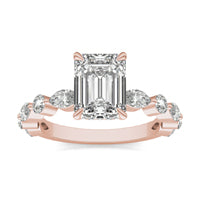 2 7/8 CTW Emerald Caydia Lab Grown Diamond Side Accents with Hidden Halo Engagement Ring 14K Rose Gold