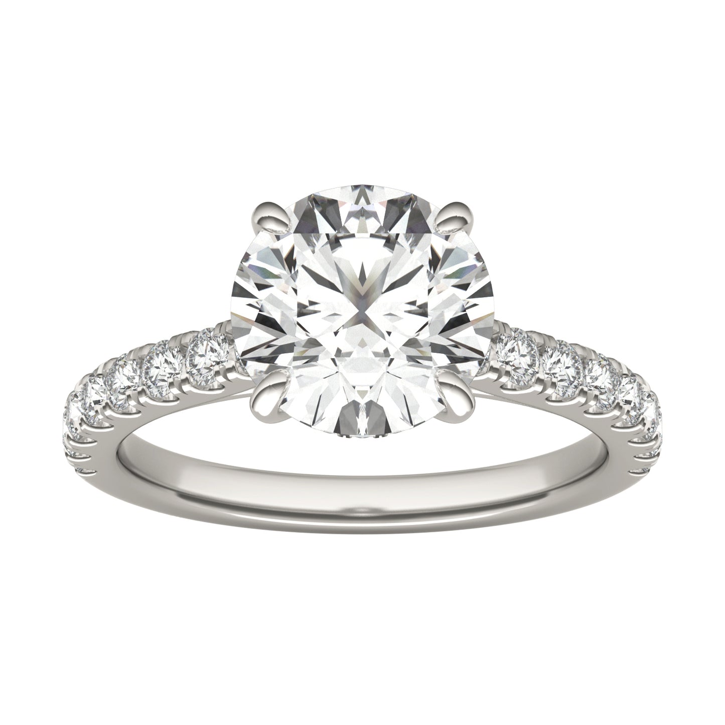 3 CTW Round Caydia Lab Grown Diamond Hidden Halo with Side Accents Engagement Ring 18K White Gold