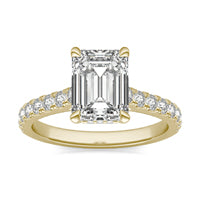 2 1/2 CTW Emerald Caydia Lab Grown Diamond Hidden Halo with Side Accents Engagement Ring 14K Yellow Gold