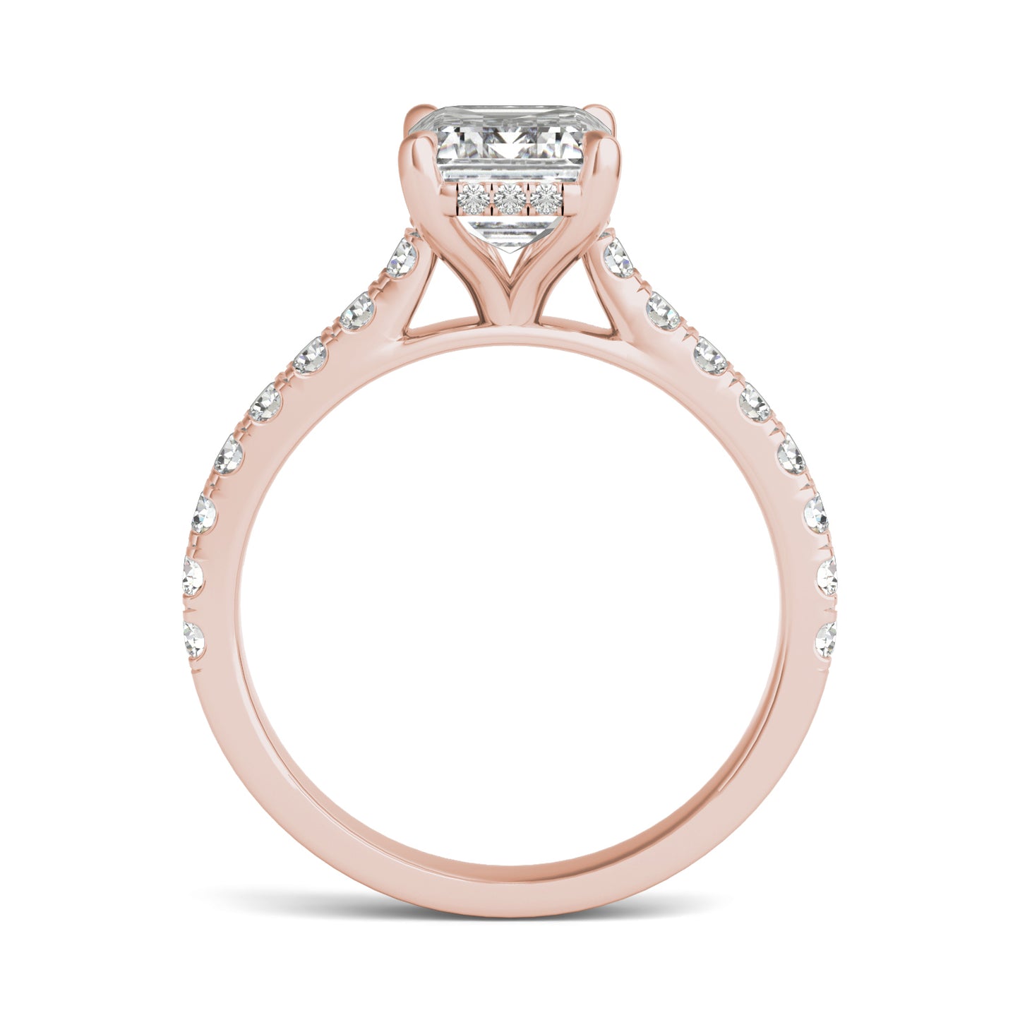 2 1/2 CTW Emerald Caydia Lab Grown Diamond Hidden Halo with Side Accents Engagement Ring 14K Rose Gold