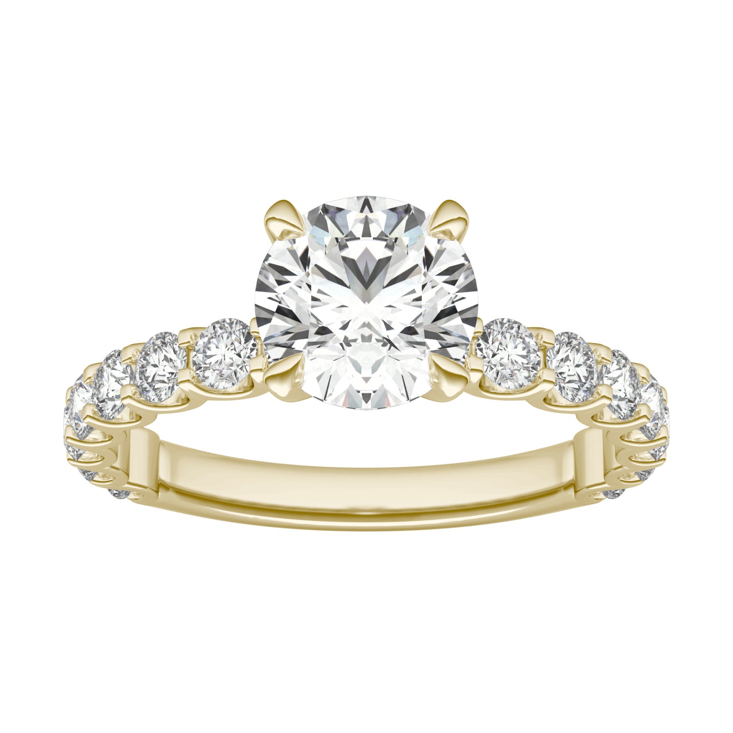 2 1/5 CTW Round Caydia Lab Grown Diamond Trellis Side Stone Engagement Ring 14K Yellow Gold