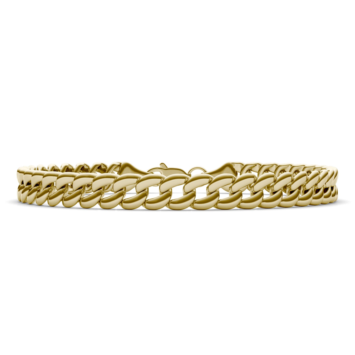 7.4mm Semi-Solid Miami Cuban Link Chain 8.5in Bracelet 14K Yellow Gold