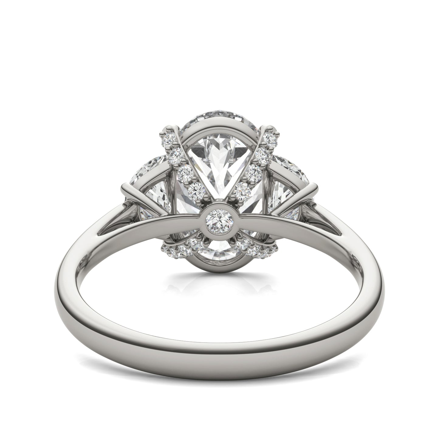 3 3/4 CTW Oval Caydia Lab Grown Diamond Half Moon Accented Engagement Ring 14K White Gold