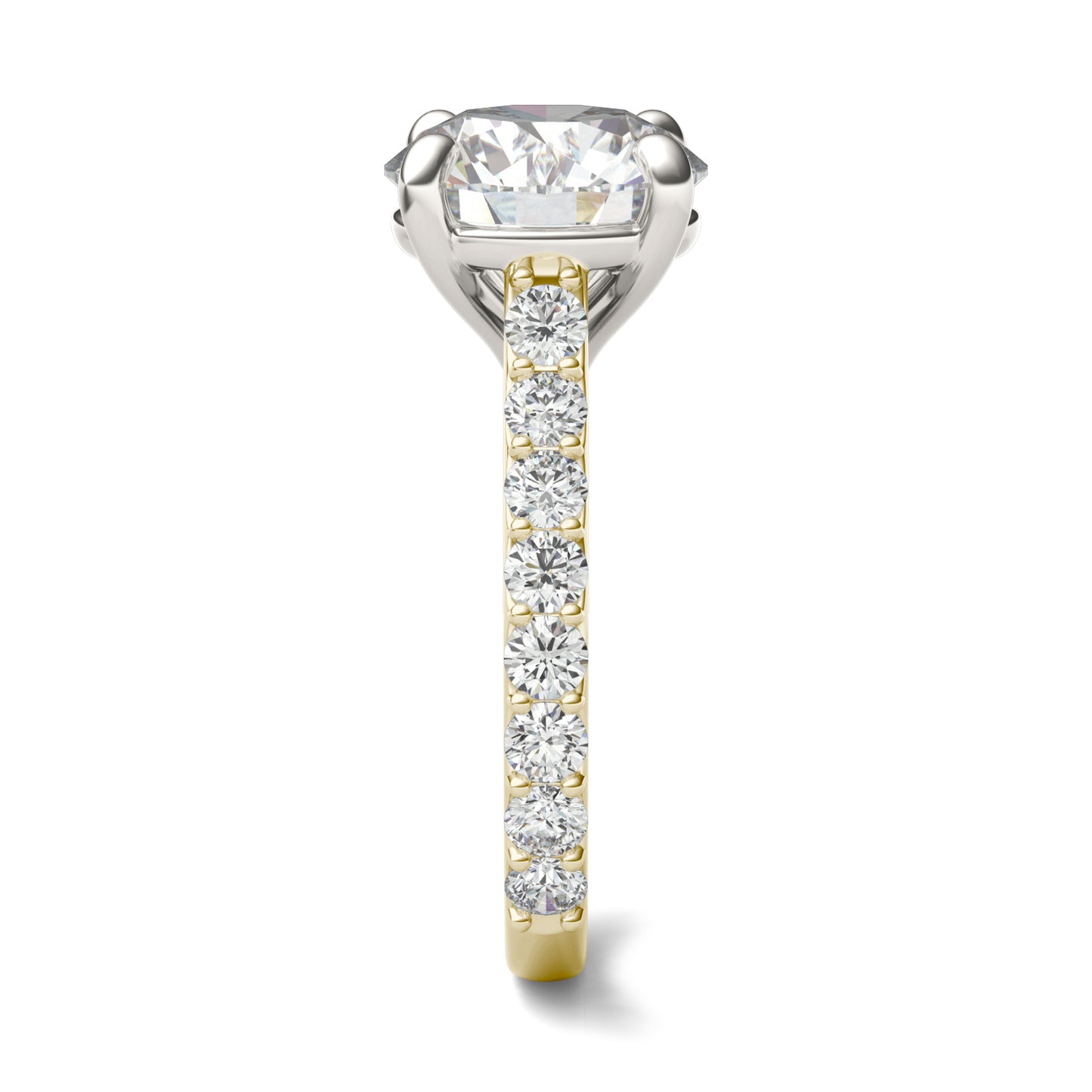 5 CTW Round Caydia Lab Grown Diamond Cathedral Side Stone Ring Two-Tone Yellow And White Gold
