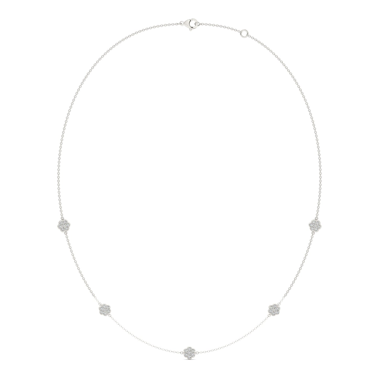 1/2 CTW Round Caydia Lab Grown Diamond Floral Pave Station Necklace 14K White Gold