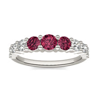 2/5 CTW Round Caydia Lab Grown Diamond Graduated Fashion Ring 14K White Gold featuring Created Ruby