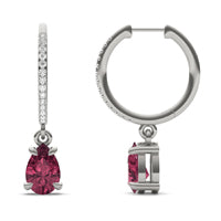 1/15 CTW Round Caydia Lab Grown Diamond Huggie Drop Earrings 14K White Gold featuring Created Ruby