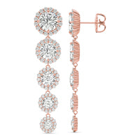 11.45 CTW DEW Round Forever One Moissanite Halo Graduated Drop Earrings 14K Rose Gold