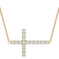 1/2 CTW Round Caydia Lab Grown Diamond Sideways Cross Necklace 14K Yellow Gold