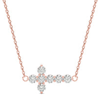 1/2 CTW Round Caydia Lab Grown Diamond Sideways Cross Necklace 14K Rose Gold