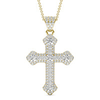 1 1/3 CTW Round Caydia Lab Grown Diamond Accented Mens Cross Necklace Two-Tone White And Yellow Gold