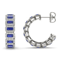 1 1/2 CTW Round Caydia Lab Grown Diamond Halo Hoop Earrings 14K White Gold featuring Created Sapphire