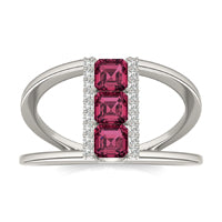 1/5 CTW Round Caydia Lab Grown Diamond Geometric Fashion Ring 14K White Gold featuring Created Ruby