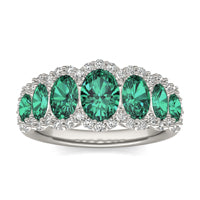 5/8 CTW Round Caydia Lab Grown Diamond Seven Stone Halo Ring 14K White Gold featuring Created Emerald