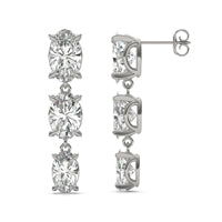 10.60 CTW DEW Elongated Oval Forever One Moissanite Graduated Drop Earrings 14K White Gold