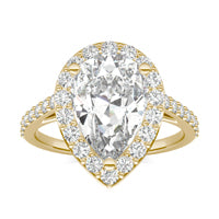 4.22 CTW DEW Pear Forever One Moissanite Classic Halo Ring 14K Yellow Gold