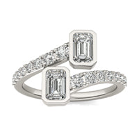 1 2/5 CTW Emerald Caydia Lab Grown Diamond Couture Bezel Set Bypass Fashion Ring 14K White Gold