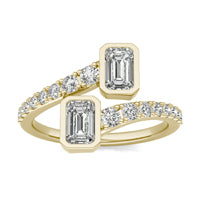 1 2/5 CTW Emerald Caydia Lab Grown Diamond Couture Bezel Set Bypass Fashion Ring 14K Yellow Gold
