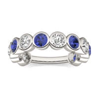1 5/8 CTW Round Caydia Lab Grown Diamond Couture Bezel Anniversary Ring 14K White Gold featuring Created Sapphire