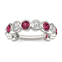 1 5/8 CTW Round Caydia Lab Grown Diamond Couture Bezel Anniversary Ring 14K White Gold featuring Created Ruby