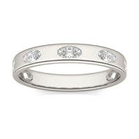 0.70 CTW DEW Oval Forever One Moissanite Bezel Set Seven Stone Ring 14K White Gold