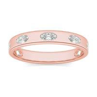 0.70 CTW DEW Oval Forever One Moissanite Bezel Set Seven Stone Ring 14K Rose Gold