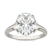 2.50 CTW DEW Elongated Oval Forever One Moissanite Cathedral Solitaire Ring 14K White Gold