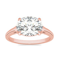 2.50 CTW DEW Elongated Oval Forever One Moissanite Cathedral East-West Solitaire Ring 14K Rose Gold
