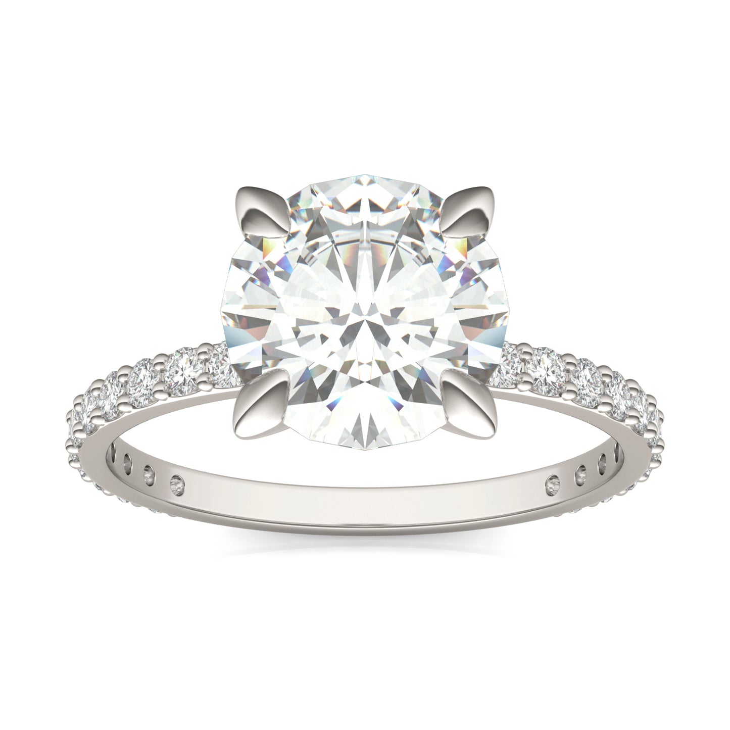 2.62 CTW DEW Round Forever One Moissanite Classic Solitaire with Side Accents Ring 14K White Gold, Ring Size 7.0