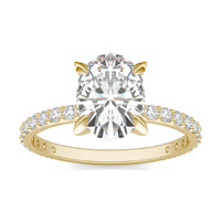 2.52 CTW DEW Oval Forever One Moissanite Classic Solitaire with Side Accents Ring 14K Yellow Gold