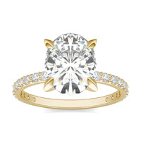 3.42 CTW DEW Oval Forever One Moissanite Classic Solitaire with Side Accents Ring 14K Yellow Gold