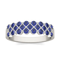 1/15 CTW Round Caydia Lab Grown Diamond Three Row Anniversary Ring 14K White Gold featuring Created Sapphire