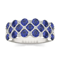 1/6 CTW Round Caydia Lab Grown Diamond Three Row Anniversary Ring 14K White Gold featuring Created Sapphire