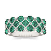 1/6 CTW Round Caydia Lab Grown Diamond Three Row Anniversary Ring 14K White Gold featuring Created Emerald