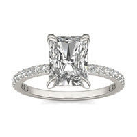 3.12 CTW DEW Radiant Forever One Moissanite Classic Solitaire with Side Accents Ring 14K White Gold