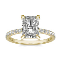 3.12 CTW DEW Radiant Forever One Moissanite Classic Solitaire with Side Accents Ring 14K Yellow Gold
