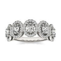 1 1/2 CTW Oval Caydia Lab Grown Diamond Couture Five Stone Halo Ring 14K White Gold