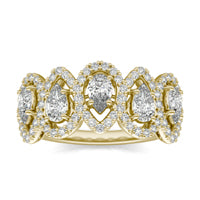 1 2/5 CTW Pear Caydia Lab Grown Diamond Couture Five Stone Halo Ring 14K Yellow Gold