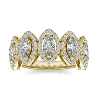 1 1/2 CTW Marquise Caydia Lab Grown Diamond Couture Five Stone Halo Ring 14K Yellow Gold