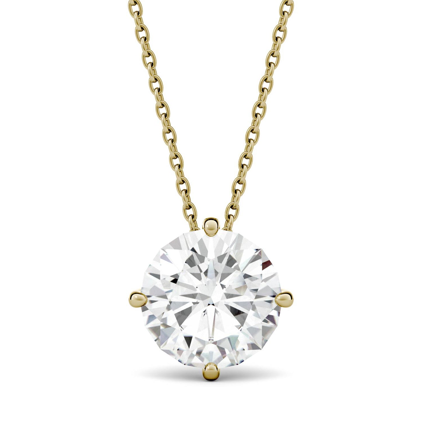 1.00 CTW DEW Round Forever One Moissanite Solitaire Pendant in 14K Yellow Gold, 18-20in Chain
