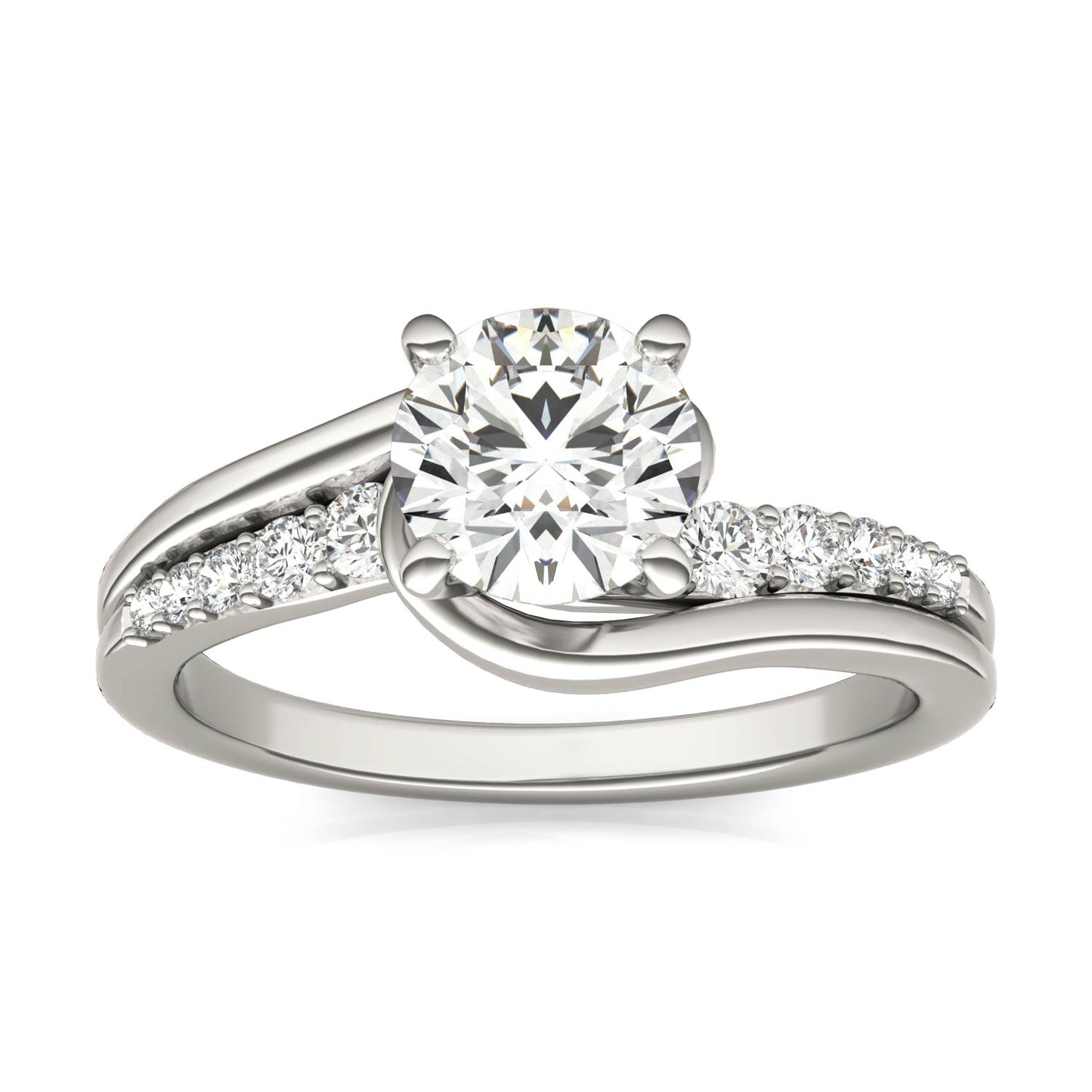 14K White Gold 1.05CT LGD-F Round Brilliant Bypass Ring Size 5.5