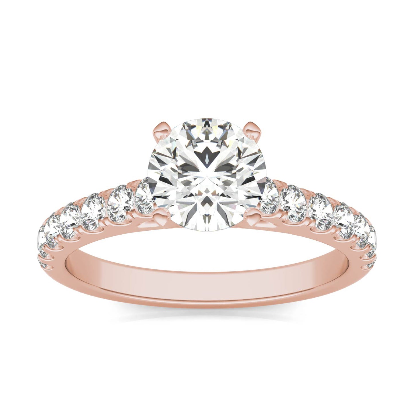 1 CTW Round Caydia Lab Grown Diamond Solitaire with Side Accents Engagement Ring 18K Rose Gold