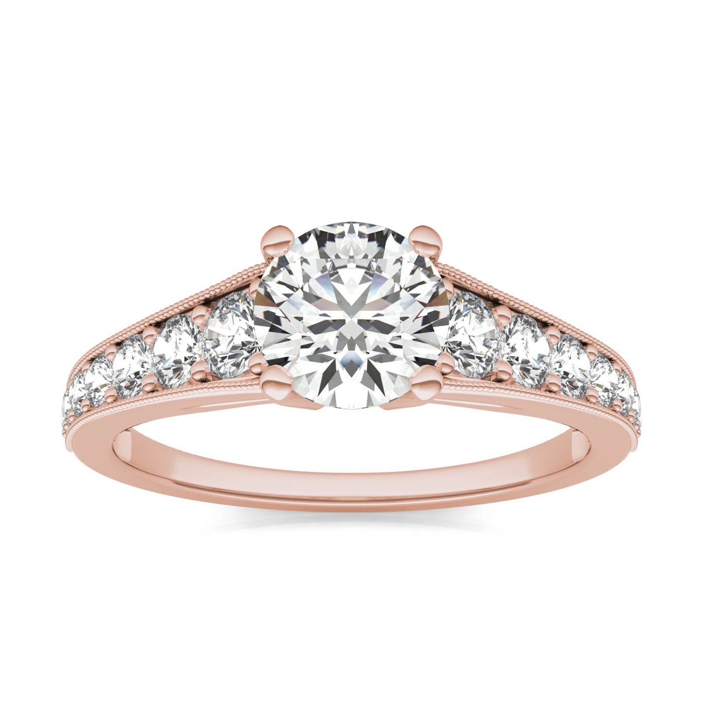 1/2 CTW Round Caydia Lab Grown Diamond Milgrain Solitaire with Side Accents Engagement Ring 14K Rose Gold, SIZE 6.0 Stone Color E