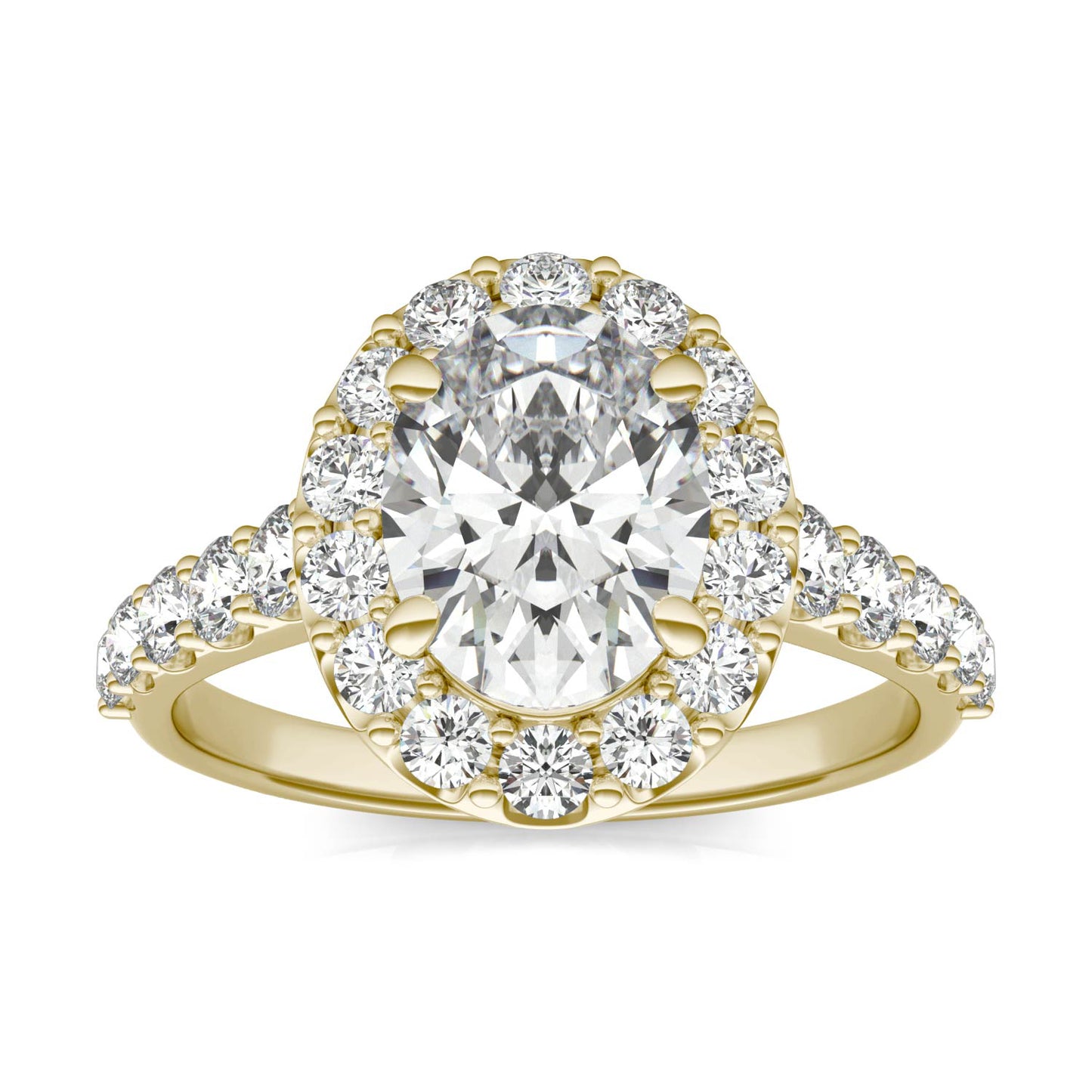 3 CTW Oval Caydia Lab Grown Diamond Shared Prong Halo Engagement Ring 18K Yellow Gold