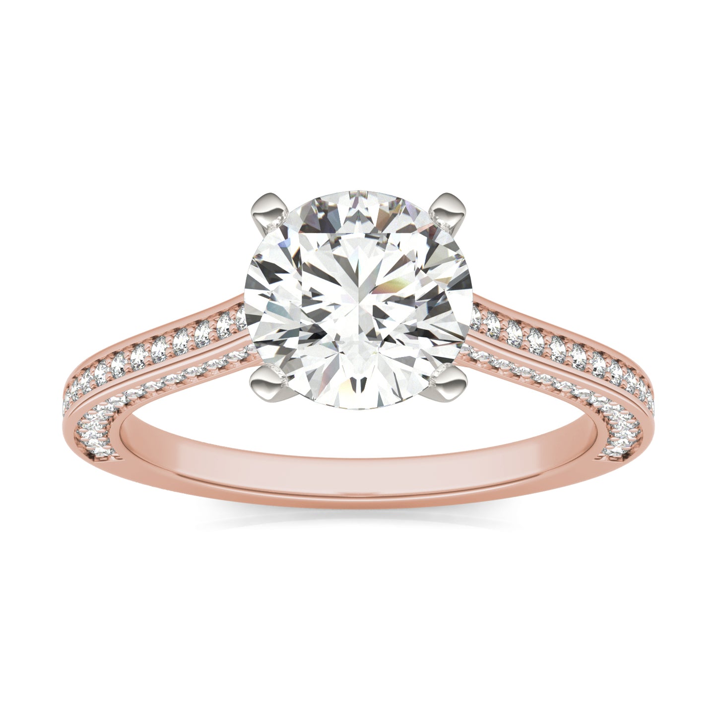 1 7/8 CTW Round Caydia Lab Grown Diamond Three-Sided Solitaire Engagement Ring 14K Two-Tone White & Rose Gold