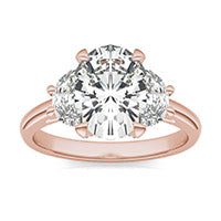 3.75 CTW DEW Oval Forever One Moissanite Half Moon Accented Engagement Ring 14K Rose Gold