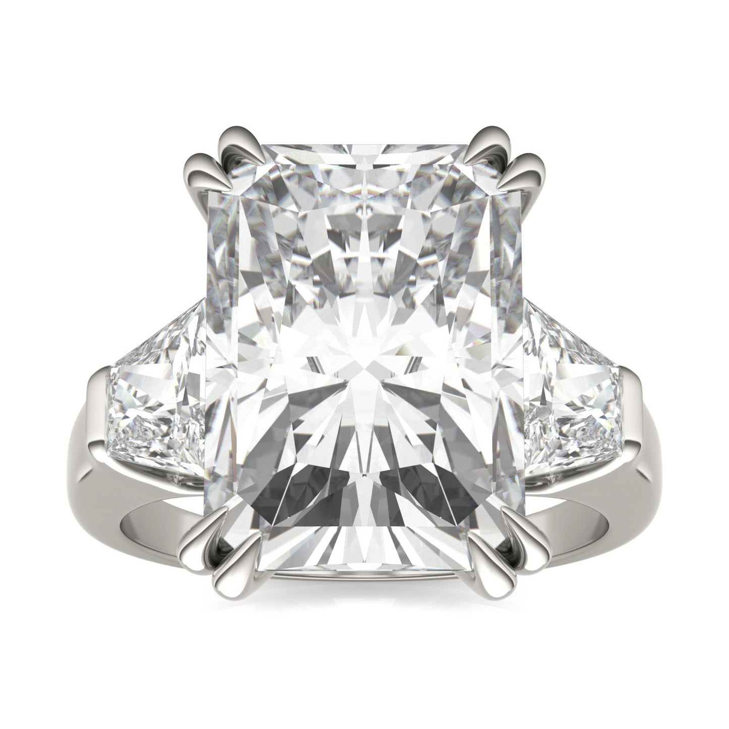 11.42 CTW DEW Radiant Forever One Moissanite Three Stone Exotic Ring 18K White Gold